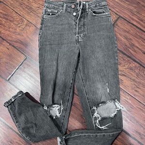 Distressed Gray Women's Mom Jeans size 2 H&M button fly